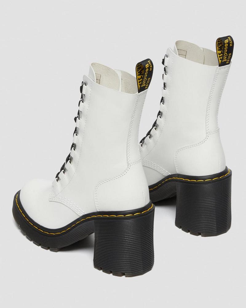 White Women's Dr Martens Chesney Leather Flared Heel Heeled Boots | CA 137YXF